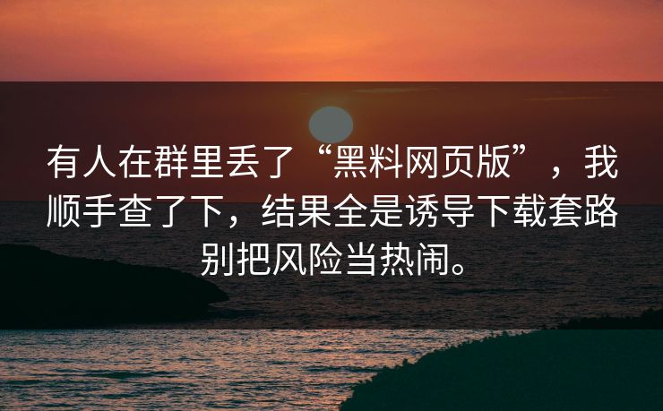 有人在群里丢了“黑料网页版”，我顺手查了下，结果全是诱导下载套路别把风险当热闹。