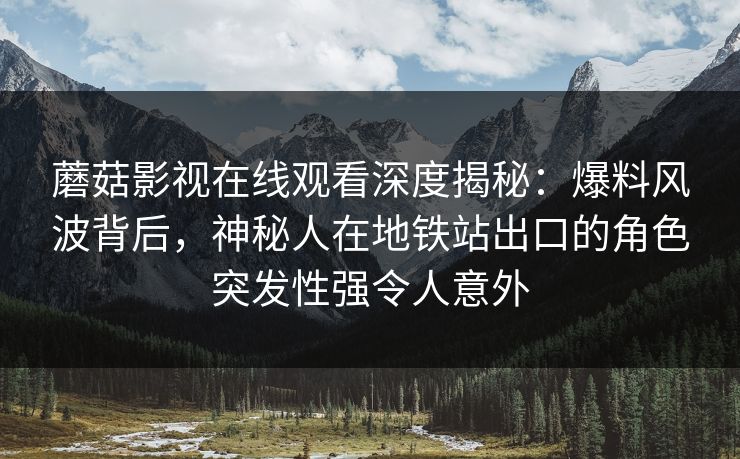 蘑菇影视在线观看深度揭秘:爆料风波背后,神秘人在地铁站出口的角色突发性强令人意外 蘑菇影视在线观看深度揭秘:爆料风波背后,神秘人在地铁站出口的角色突发性强令人意外