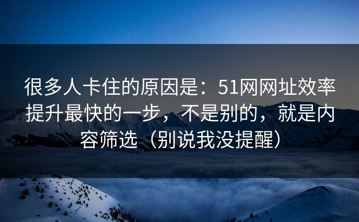 很多人卡住的原因是：51网网址效率提升最快的一步，不是别的，就是内容筛选（别说我没提醒）